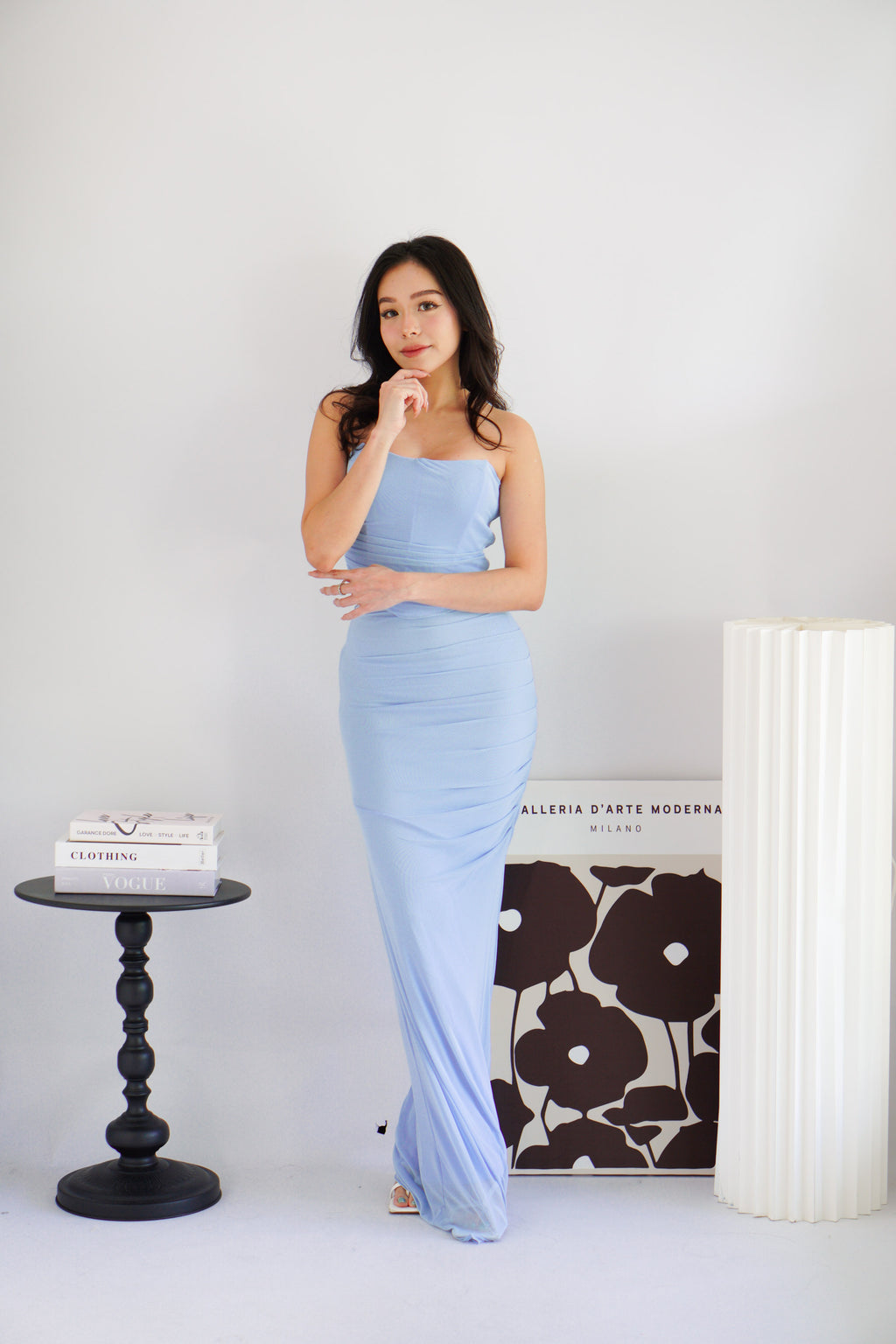 Roselune Corset 2 Piece Skirt Set with Sash in Blue