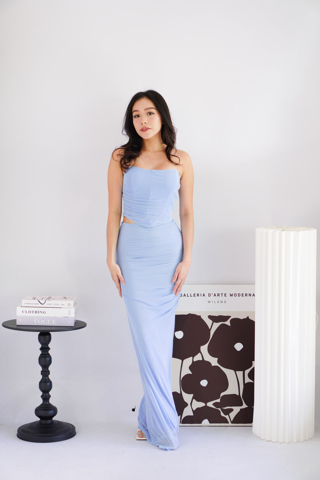 Roselune Corset 2 Piece Skirt Set with Sash in Blue