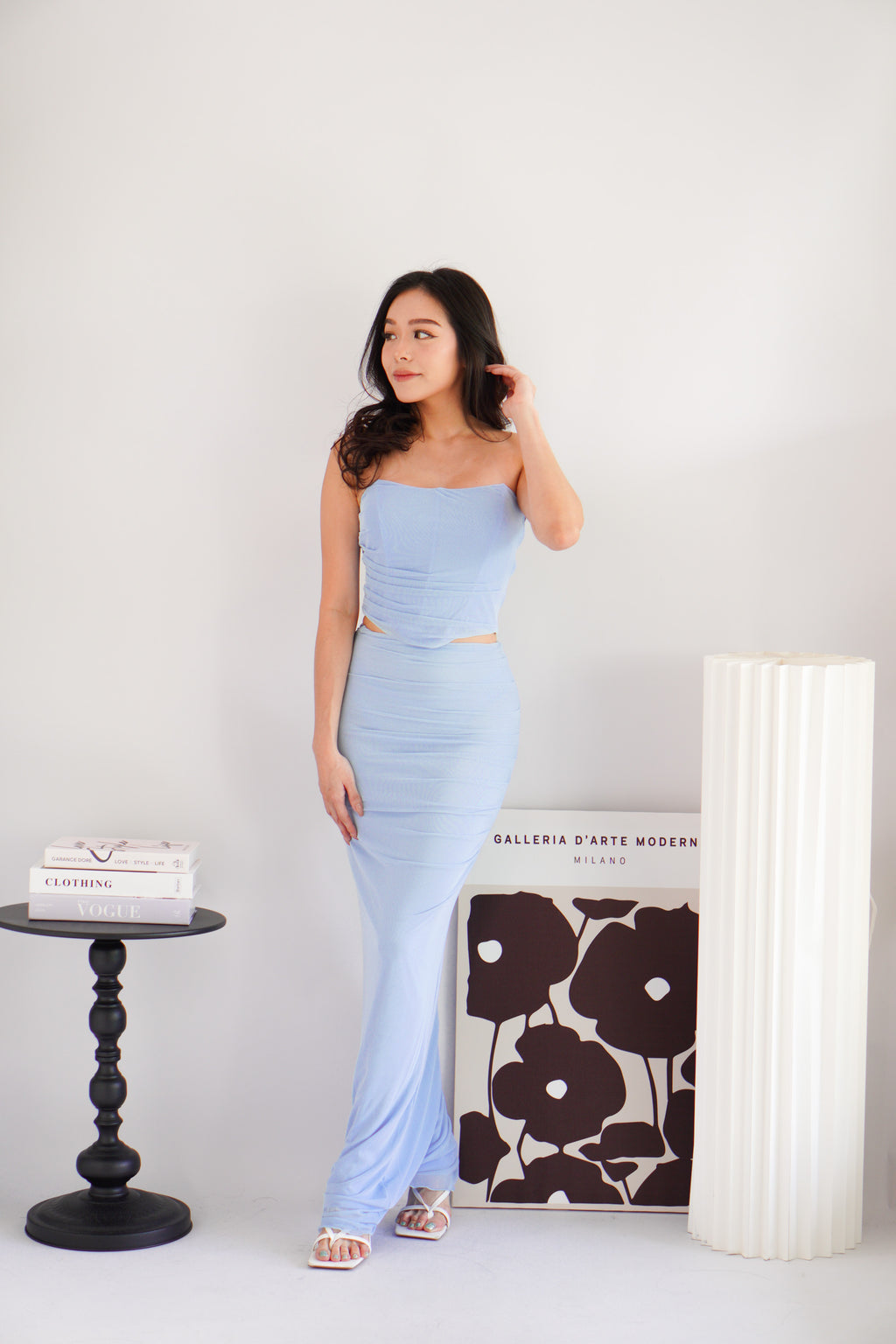 Roselune Corset 2 Piece Skirt Set with Sash in Blue