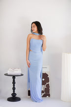 Roselune Corset 2 Piece Skirt Set with Sash in Blue