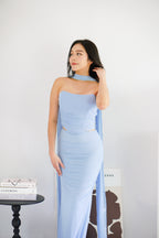 Roselune Corset 2 Piece Skirt Set with Sash in Blue