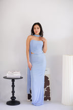 Roselune Corset 2 Piece Skirt Set with Sash in Blue