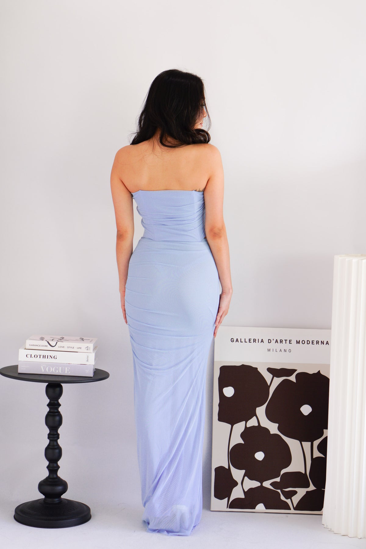 Roselune Corset 2 Piece Skirt Set with Sash in Blue