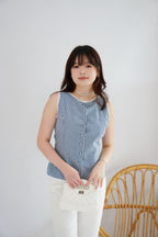 Marlianne Gingham Sleeveless Button Down Top in Blue