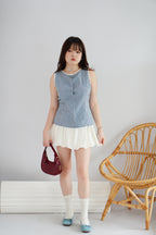 Marlianne Gingham Sleeveless Button Down Top in Blue