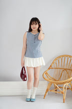 Marlianne Gingham Sleeveless Button Down Top in Blue