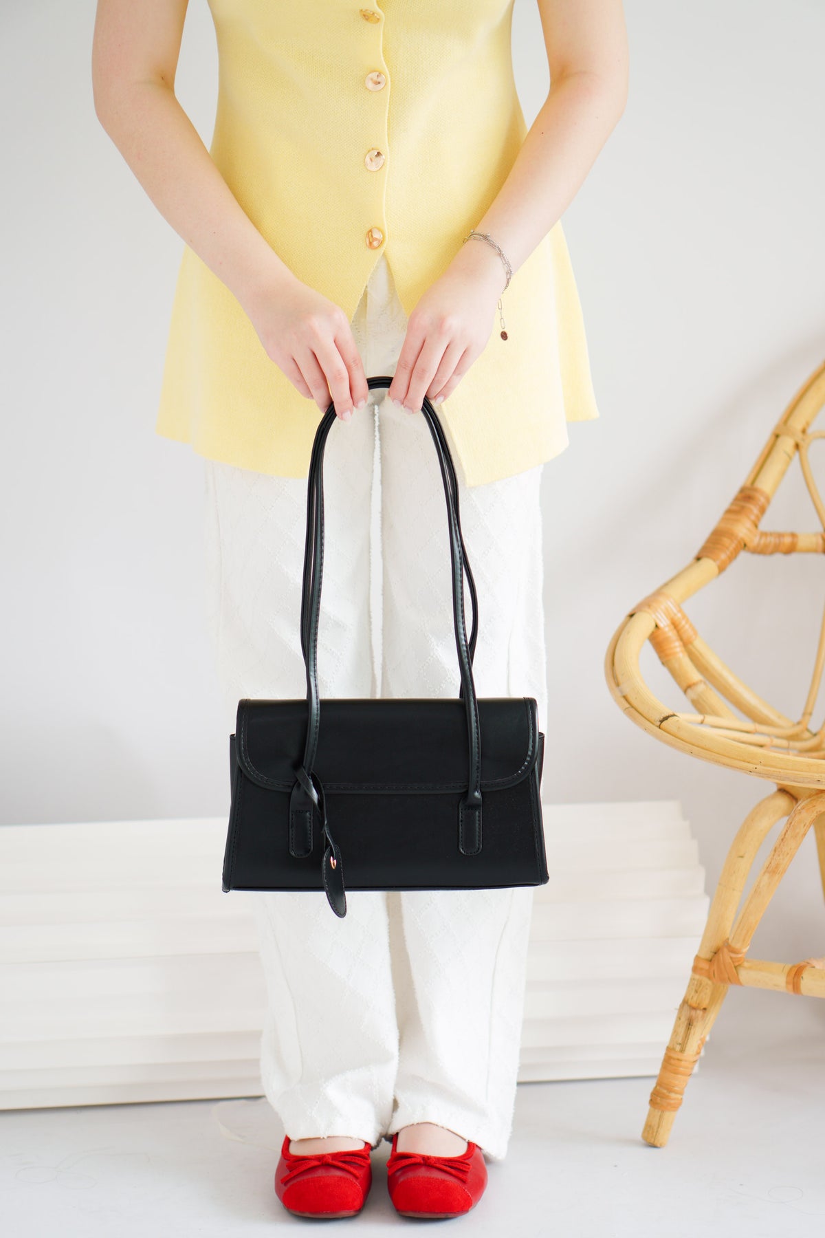 Roey Long Strap Shoulder Bag in Black