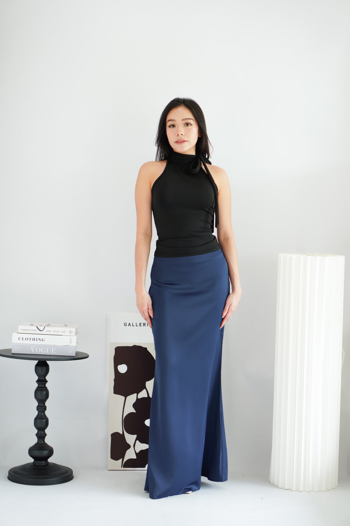 Elina High Neck Tie Top in Black