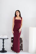 Disa Square Neck Bodycon Maxi Dress in Dark Red