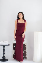 Disa Square Neck Bodycon Maxi Dress in Dark Red