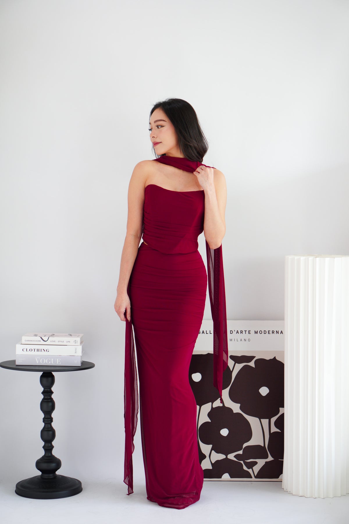 Roselune Corset 2 Piece Skirt Set with Sash in Red