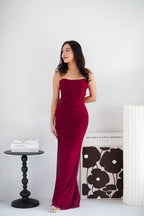 Roselune Corset 2 Piece Skirt Set with Sash in Red