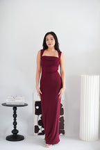 Disa Square Neck Bodycon Maxi Dress in Dark Red
