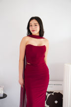 Roselune Corset 2 Piece Skirt Set with Sash in Red