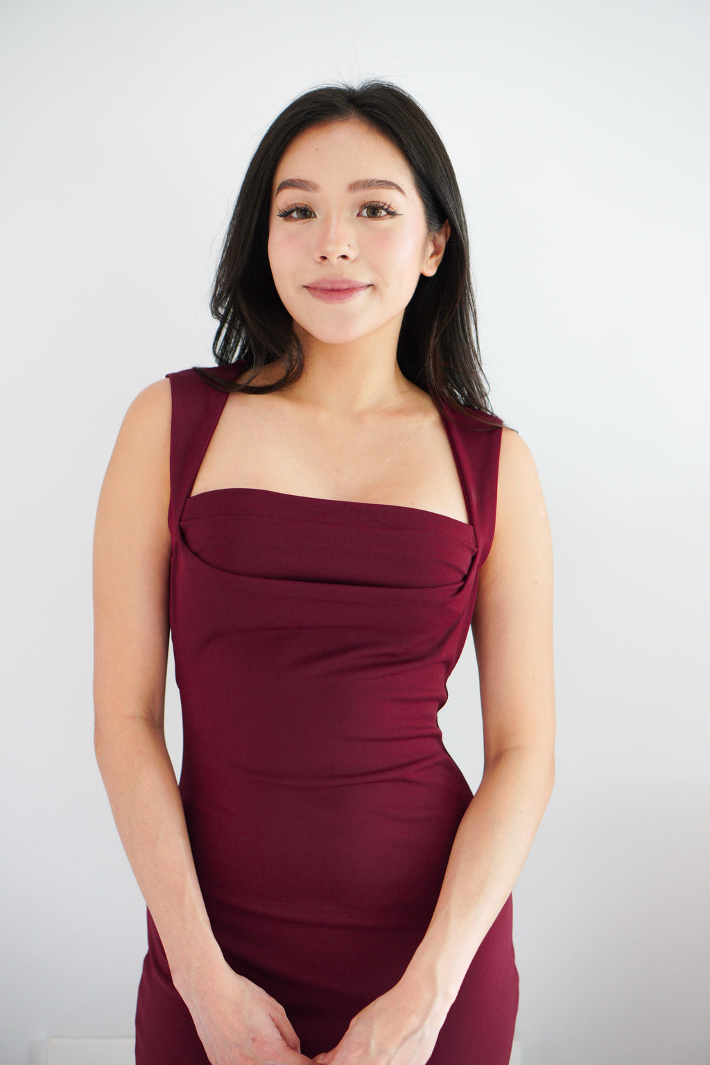 Disa Square Neck Bodycon Maxi Dress in Dark Red