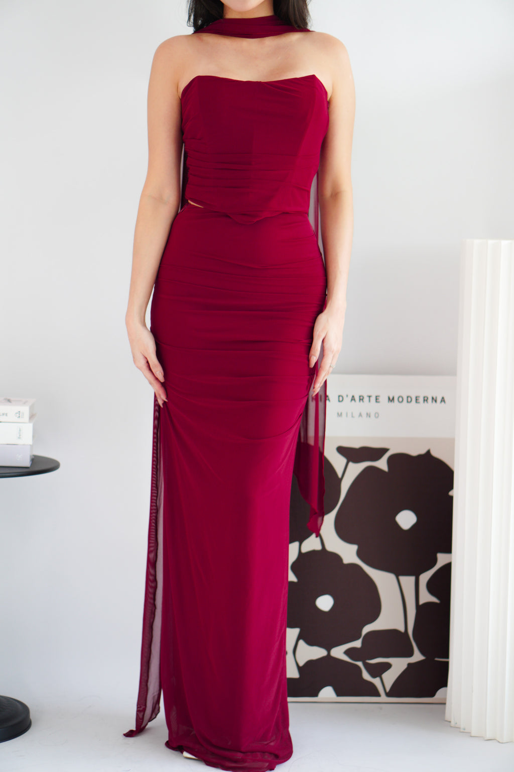 Roselune Corset 2 Piece Skirt Set with Sash in Red