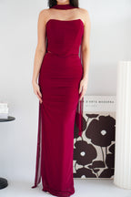 Roselune Corset 2 Piece Skirt Set with Sash in Red