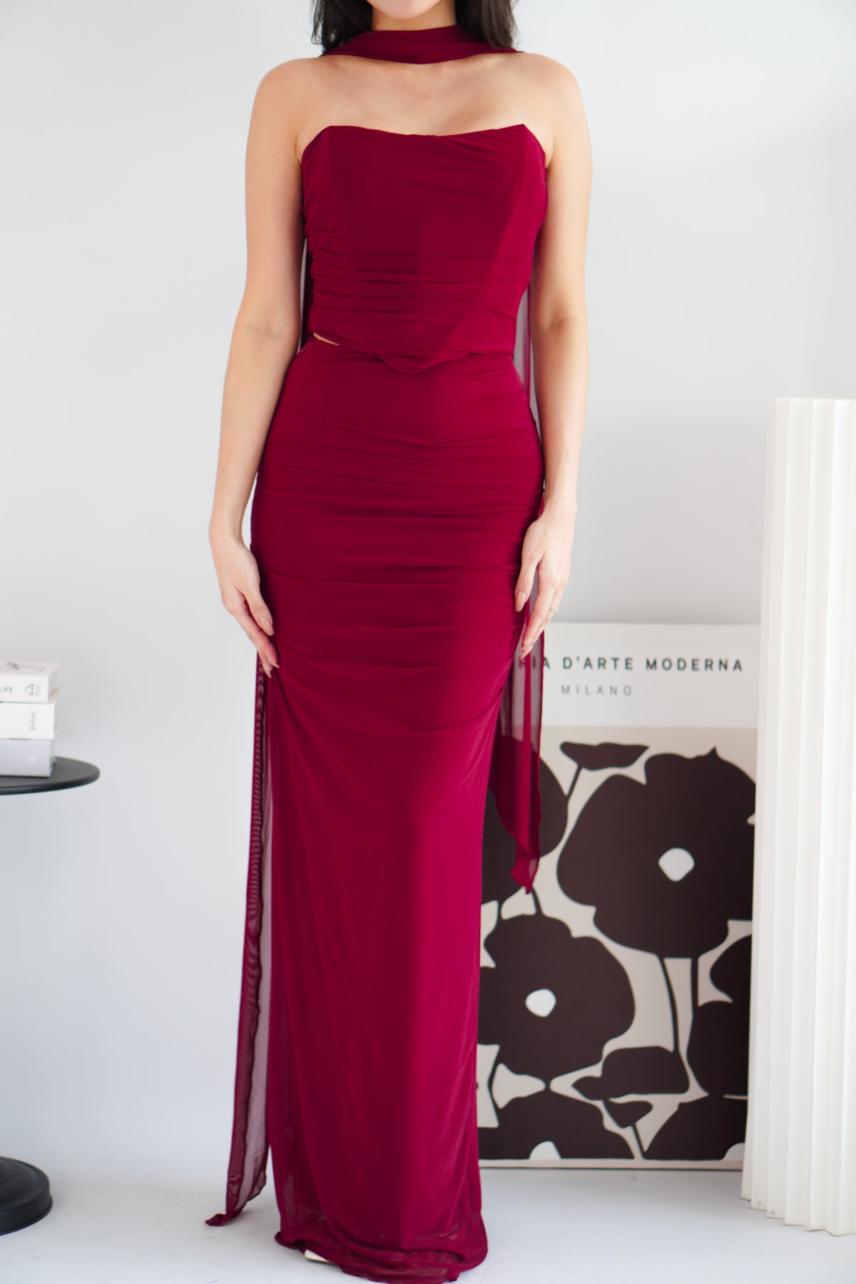 Roselune Corset 2 Piece Skirt Set with Sash in Red