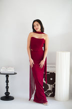 Roselune Corset 2 Piece Skirt Set with Sash in Red