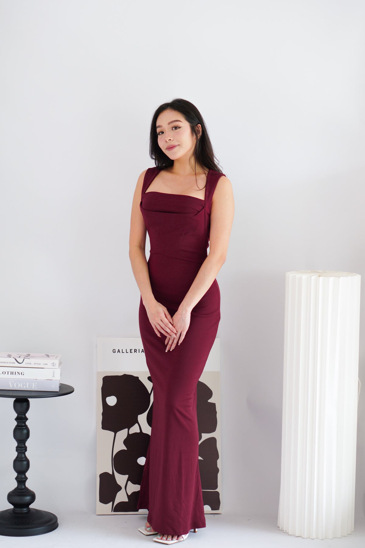 Disa Square Neck Bodycon Maxi Dress in Dark Red