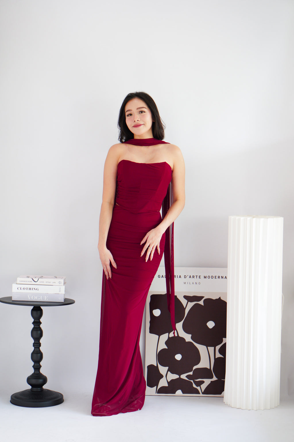 Roselune Corset 2 Piece Skirt Set with Sash in Red