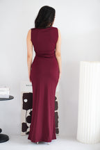 Disa Square Neck Bodycon Maxi Dress in Dark Red