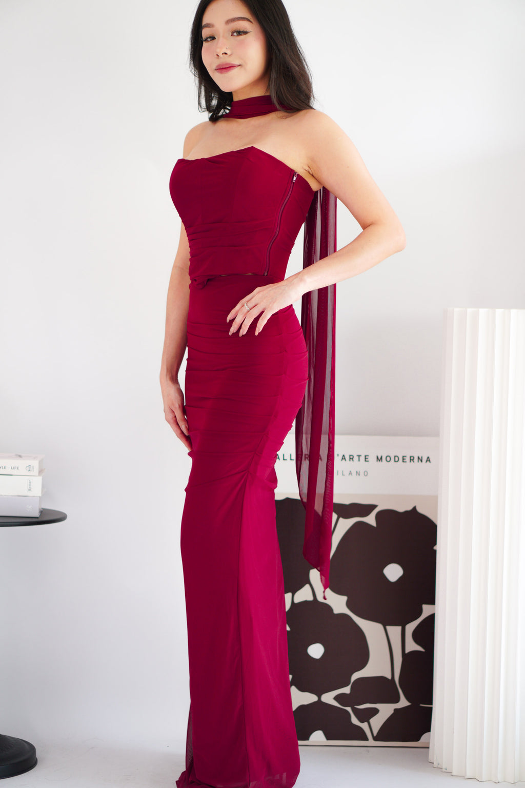 Roselune Corset 2 Piece Skirt Set with Sash in Red