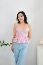 Olia Peplum Pleated Top in Pink Stripes