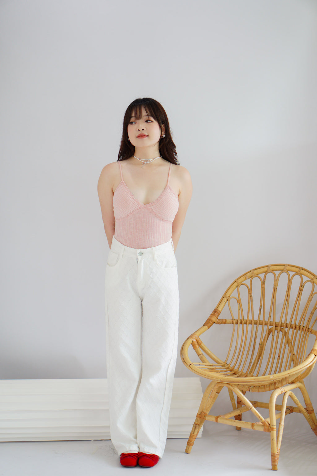 Lolly Padded Deep V Camisole Top in Pink