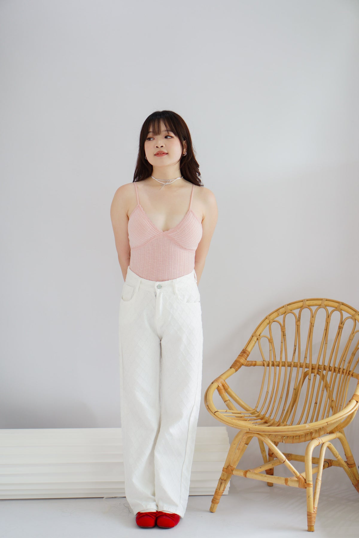 Lolly Padded Deep V Camisole Top in Pink