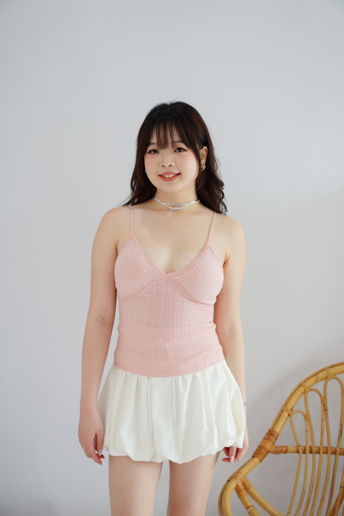 Lolly Padded Deep V Camisole Top in Pink