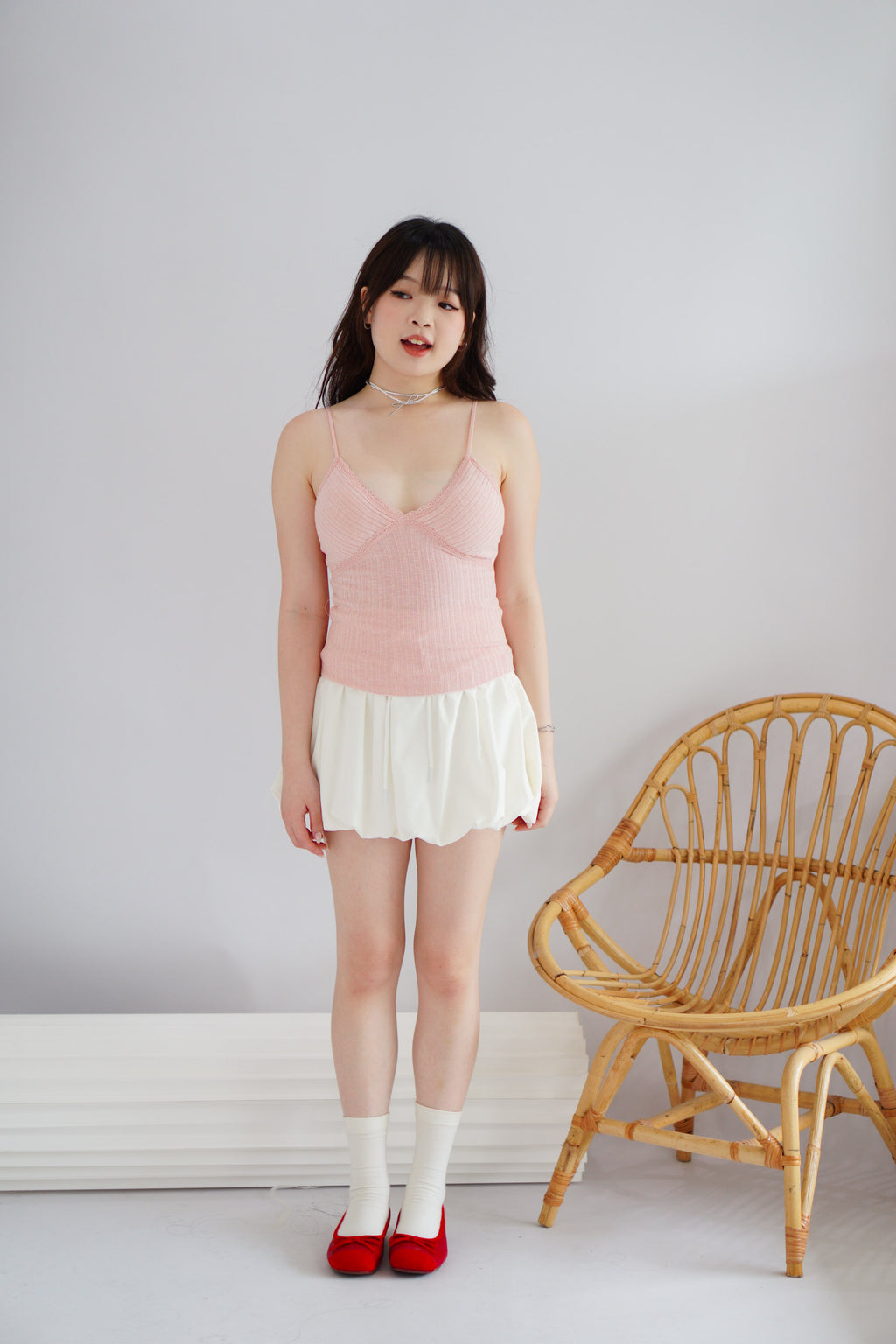 Lolly Padded Deep V Camisole Top in Pink