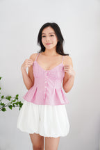 Olia Peplum Pleated Top in Pink Stripes