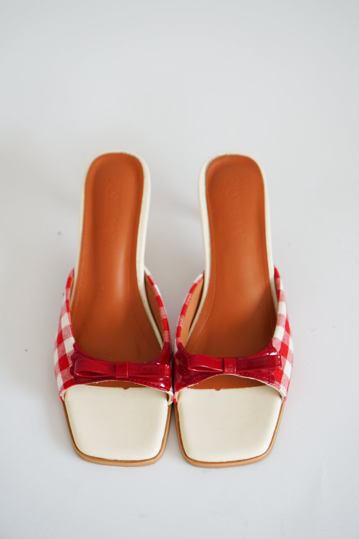 Cheeki Gingham Slip On Heels in Red