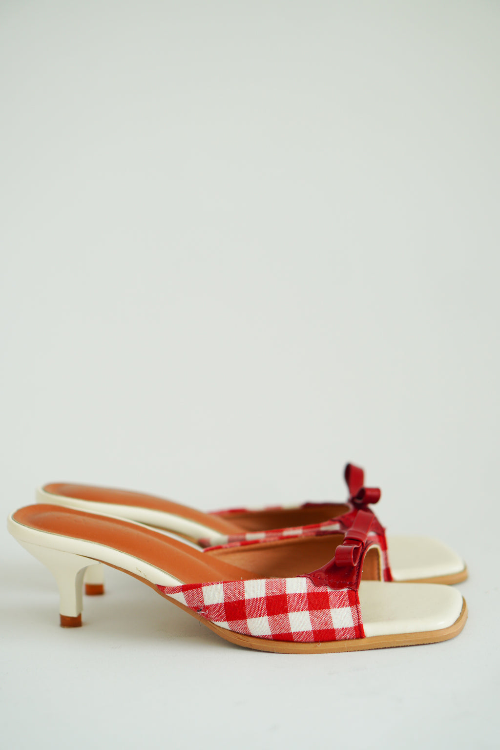 Cheeki Gingham Slip On Heels in Red