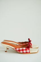 Cheeki Gingham Slip On Heels in Red