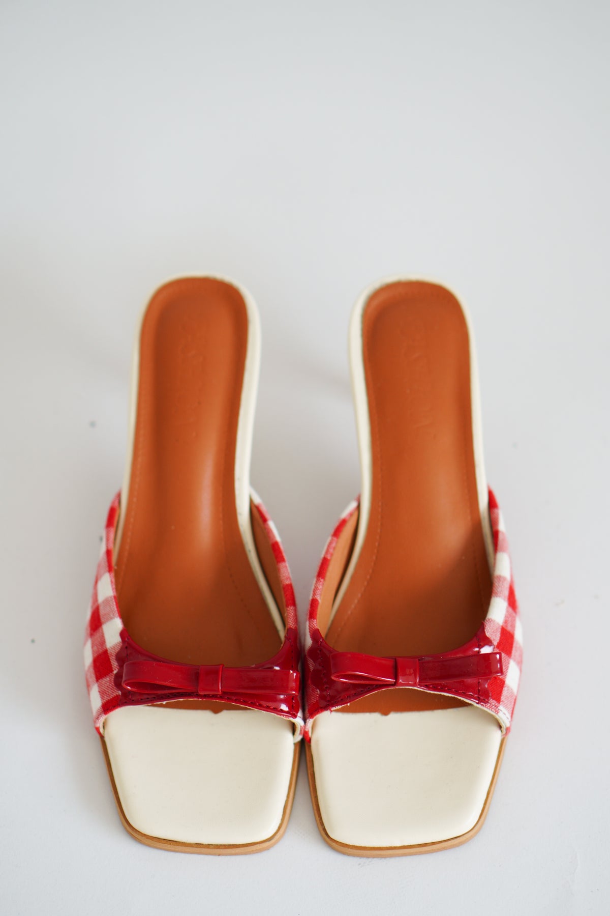 Cheeki Gingham Slip On Heels in Red