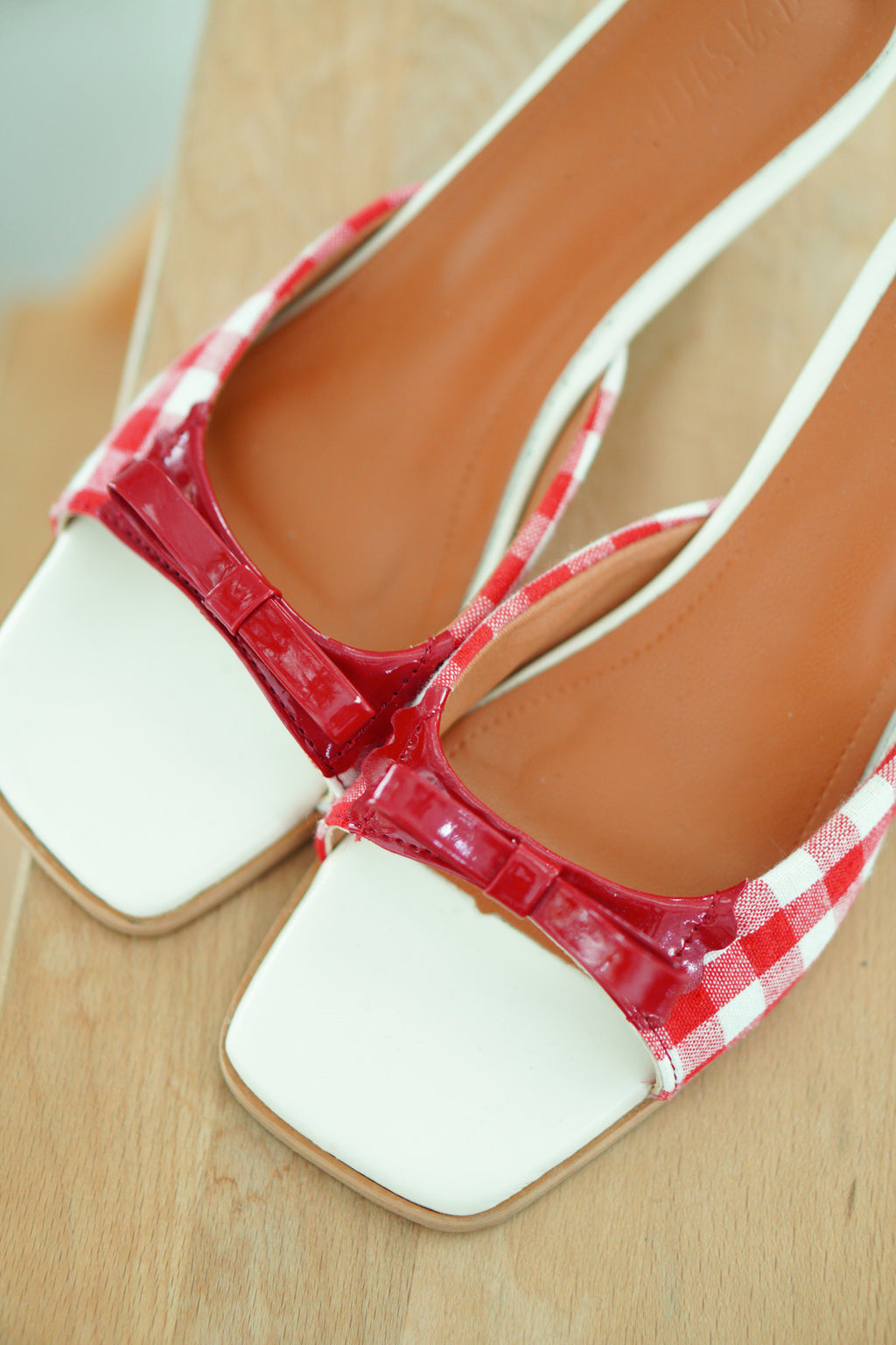 Cheeki Gingham Slip On Heels in Red