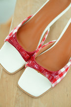 Cheeki Gingham Slip On Heels in Red