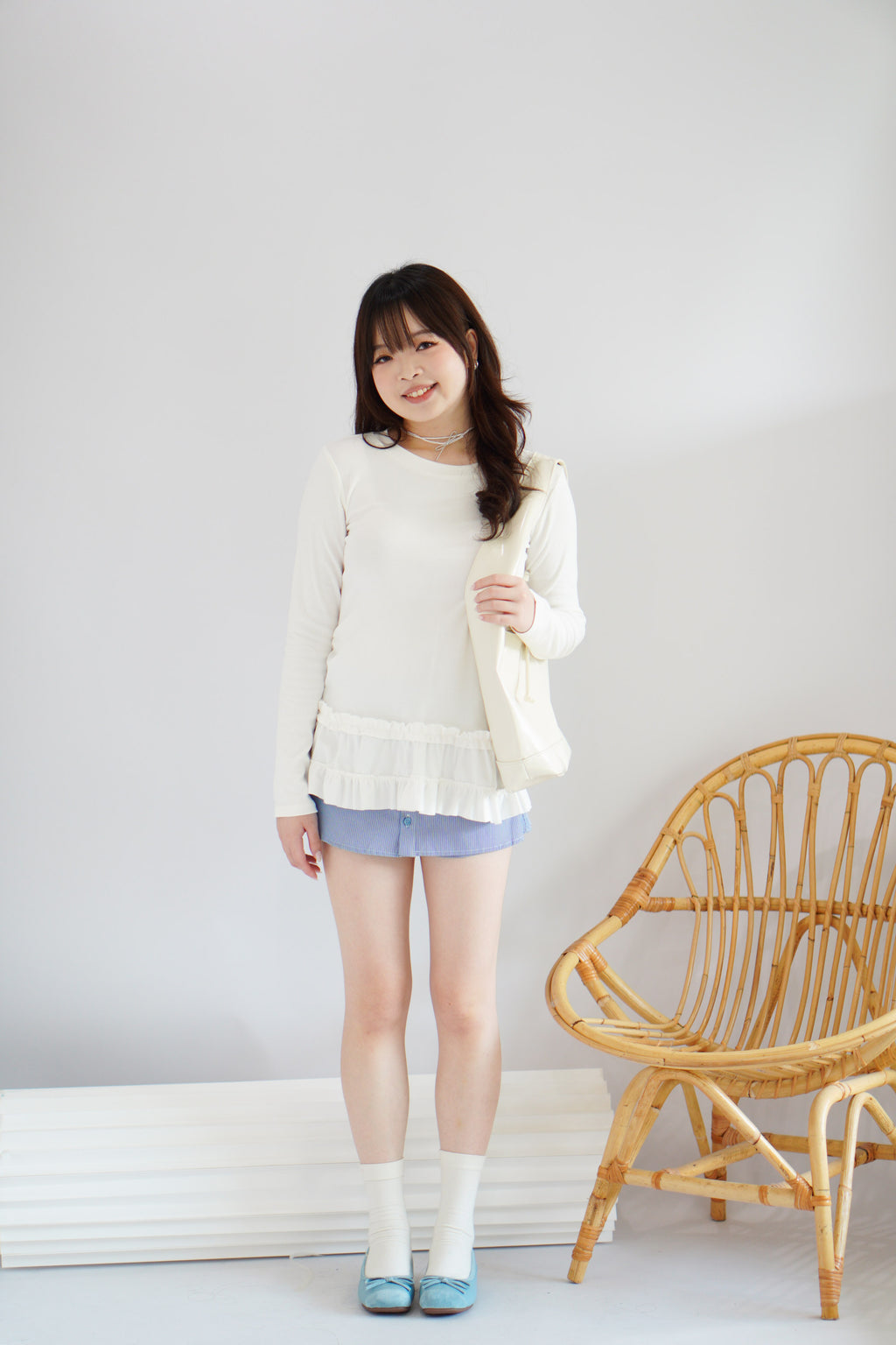Berrina Long Sleeve Layered Ruffles Top in White