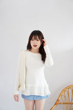 Berrina Long Sleeve Layered Ruffles Top in White