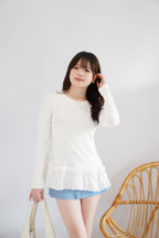 Berrina Long Sleeve Layered Ruffles Top in White