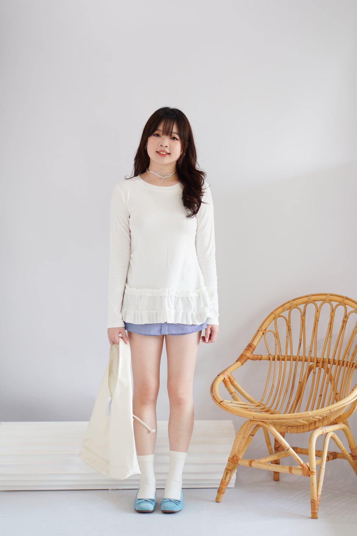 Berrina Long Sleeve Layered Ruffles Top in White