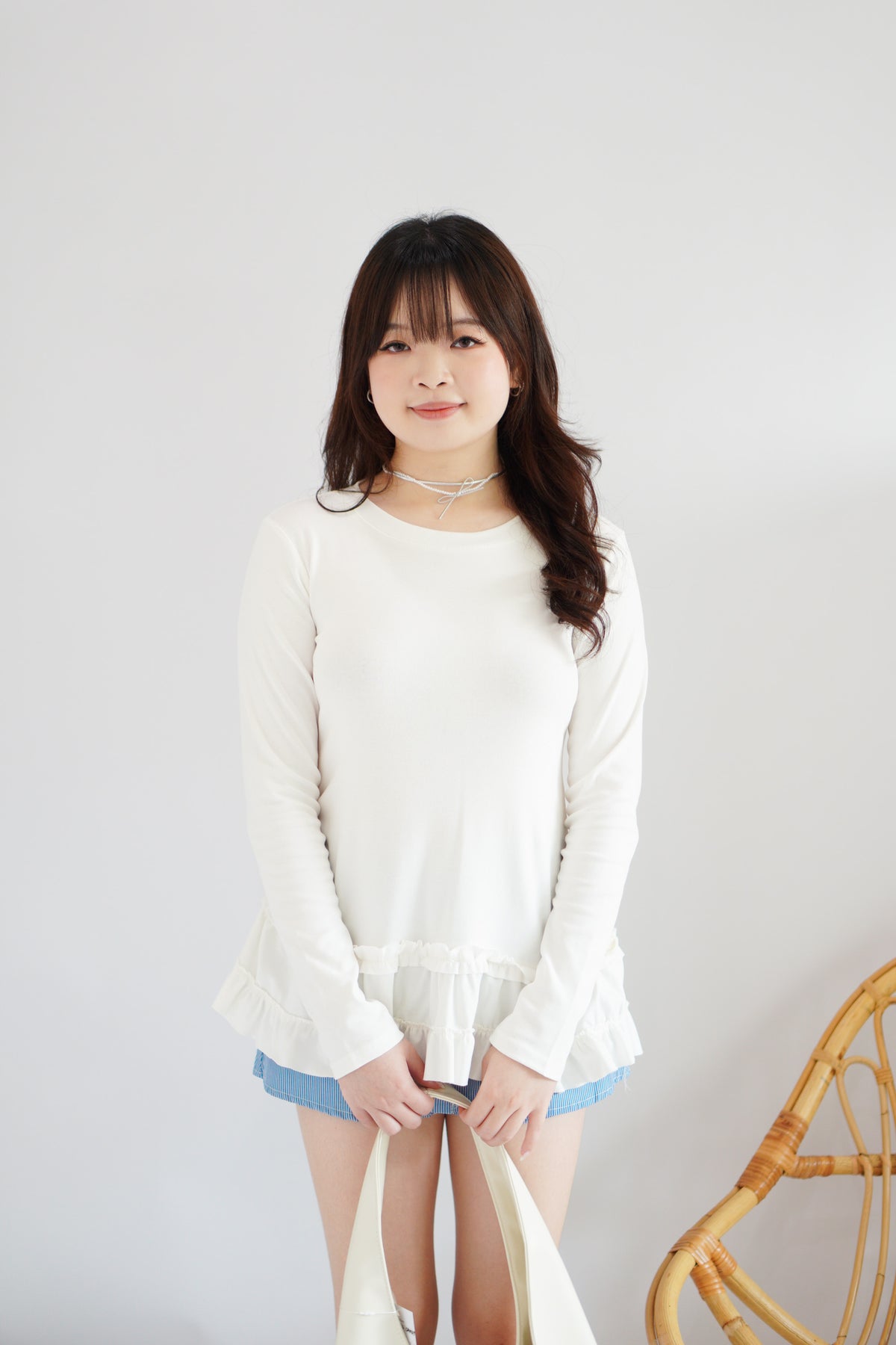 Berrina Long Sleeve Layered Ruffles Top in White