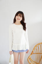 Berrina Long Sleeve Layered Ruffles Top in White