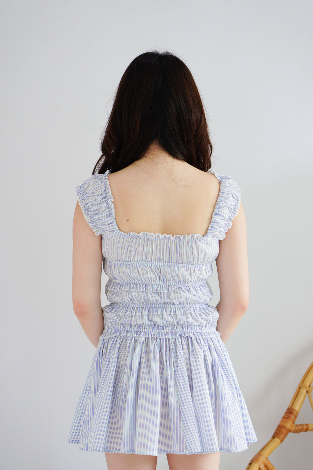(BACKORDER) Zaza Mini Stripes Dress in Blue with Red Ribbon