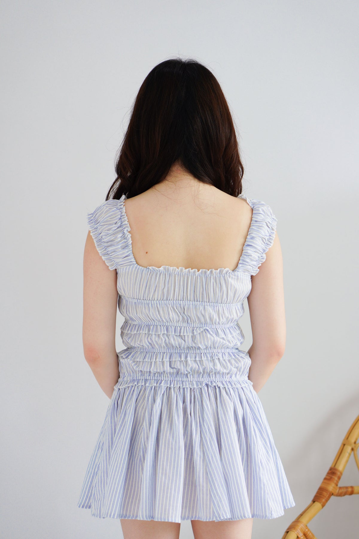 (BACKORDER) Zaza Mini Stripes Dress in Blue with Red Ribbon