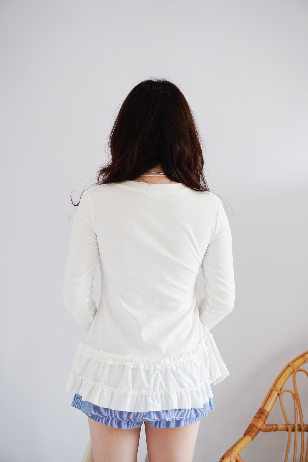 Berrina Long Sleeve Layered Ruffles Top in White