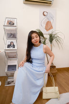 Seaki Gingham High Neck Smocked Maxi Dress in Blue