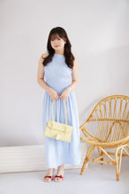 Seaki Gingham High Neck Smocked Maxi Dress in Blue